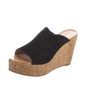 Stuart Weitzman Black Suede Platform Wedge Mules Size 7.5